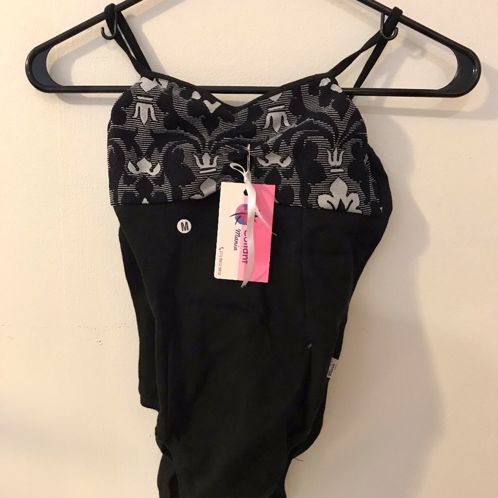 Black/Gray/White Patterned Spaghetti Strap Leotard